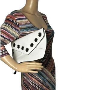 white purse,wristlet ,flat,grommets,envelope pouch wristlet , clutch,glam 12”x8”